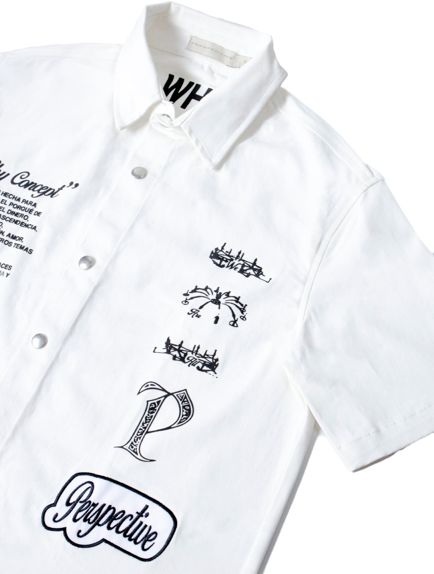 Camiseta de botones color blanco hueso. (Corte Boxy)
- Elaborado en Drill: 95% algodón 5% spandex.
- Parche bordado "Perspective".
- Estampados en serigrafía de alta densidad.
-Estampado interno "WHY"
- marquilla 2 tonos.
- piedras "diamantes" en cuello.
Diseñado y creado en Medellín, Colombia.
STREETWEAR COMPANY
ROPA COLOMBIA